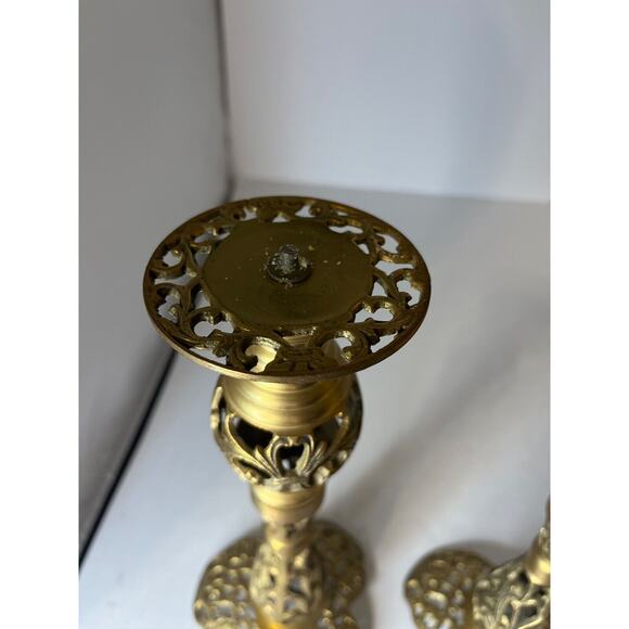 Vintage Brass Filigree Candlestick Holder Victorian Style - Picture 5 of 6